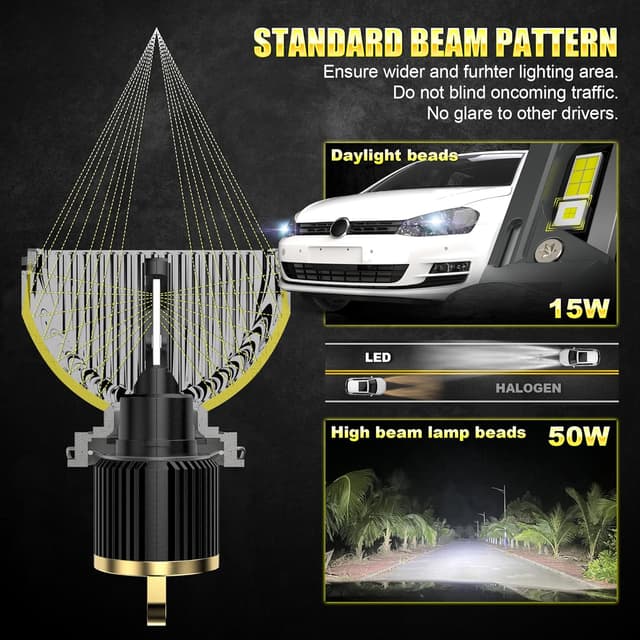 Detalle de D-Lumina Lampadina LED H15 Canbus 130W 26.000lm kit conversione auto 6500K (2 pezzi) con chip Seoul CSP