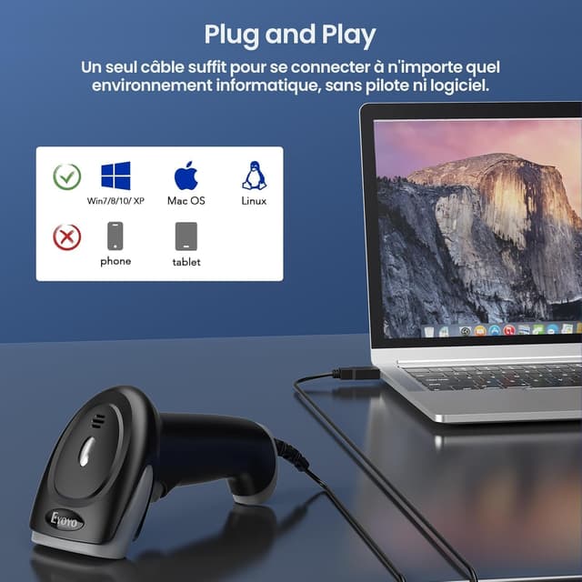 Thumbnail 2 de Eyoyo Lecteur Codes Barres 1D 2D USB