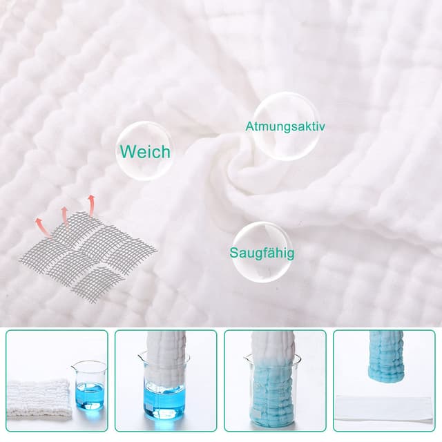 Detalle de Yoofoss Mullwindeln 10er Pack 27×50 cm Mulltuch 👶