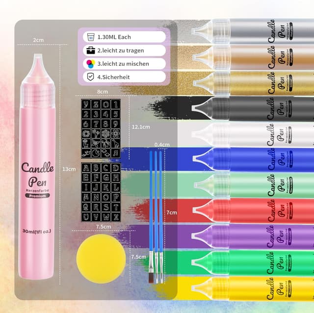 Detalle de iaHOME 12 Wachsstifte für Kerzen (30 ml) – Candle Pen & Kerzenstifte Set zum Selber Machen