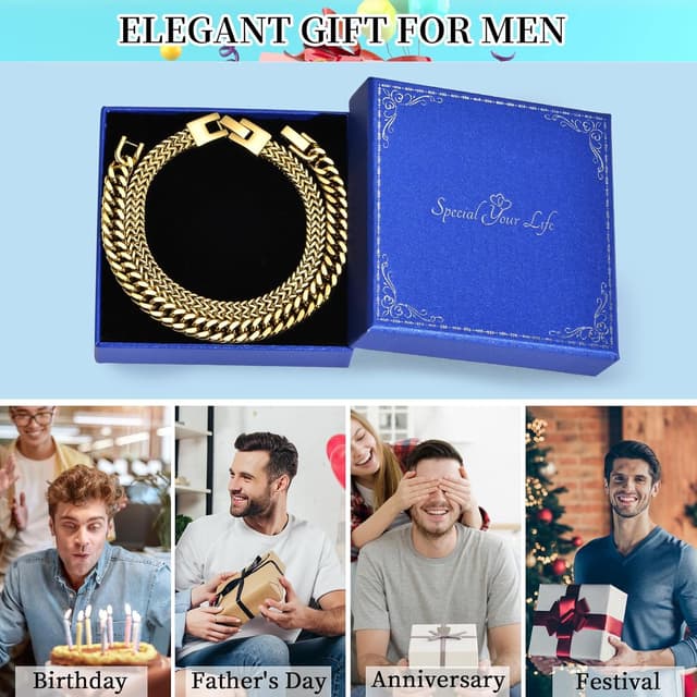 Thumbnail 6 de Herren Armband Edelstahl Panzerkette (2 Stück) 8 mm – mit kubanischem & doppel franco Kettenarmband, in Geschenkbox