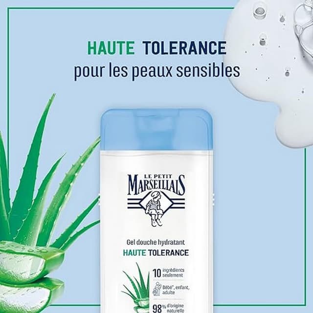 Detalle de Le Petit Marseillais Feuchtigkeitsspendendes Duschgel mit Bio-Aloe Vera (400 ml) – 98% natürliche Inhaltsstoffe