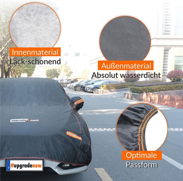 Detalle 2 de Upgrade4cars Autoabdeckung Outdoor Vollgarage atmungsaktiv & wasserdicht (Größe M, 431×165×120 cm)