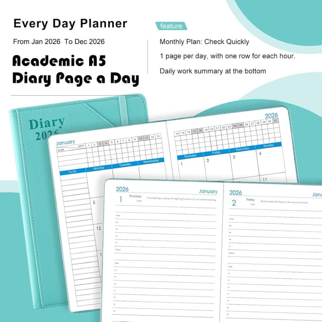 Detalle de Agenda académica 2026 A5 una página por día