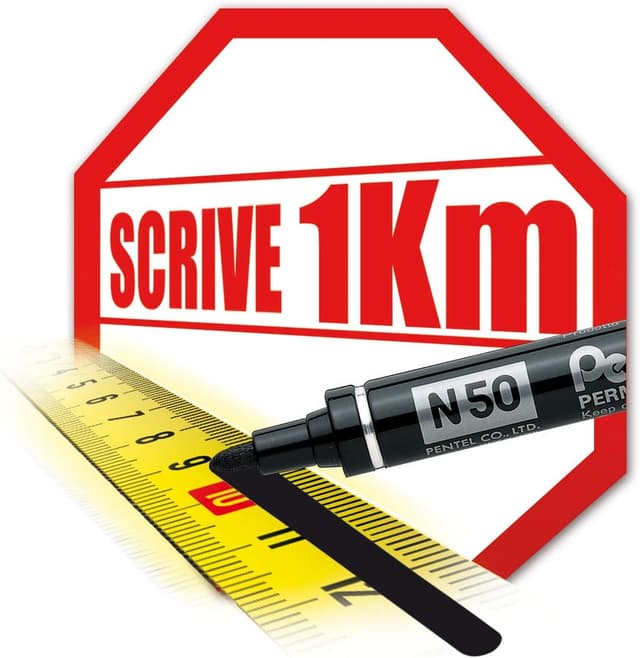 Detalle 1 de Pentel N50 marcatore permanente a punta conica, 4 pezzi colori assortiti (nero, rosso, blu, verde)