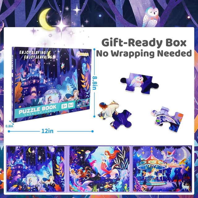 Detalle 2 de SOLTIRA Magnetpuzzle Cinderella, Einhorn & kleine Meerjungfrau – 3×48 Teile für Mädchen ab 5 Jahren