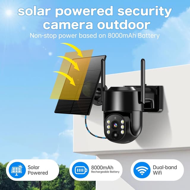 Detalle de Wireless Solar Security Camera (5G/2.4G) with 2-Way Talk, Color Night Vision & Human Detection