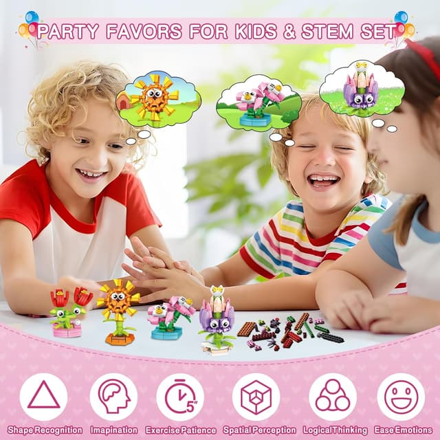 Detalle de IMCUAMK 36 Packs Valentines Party Favors Flower Building Blocks Set