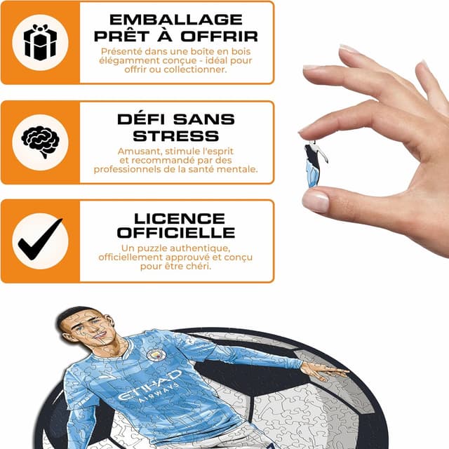 Detalle de Iconic Puzzles – Manchester City (Phil Foden) puzzle en bois taille M, 270 pièces