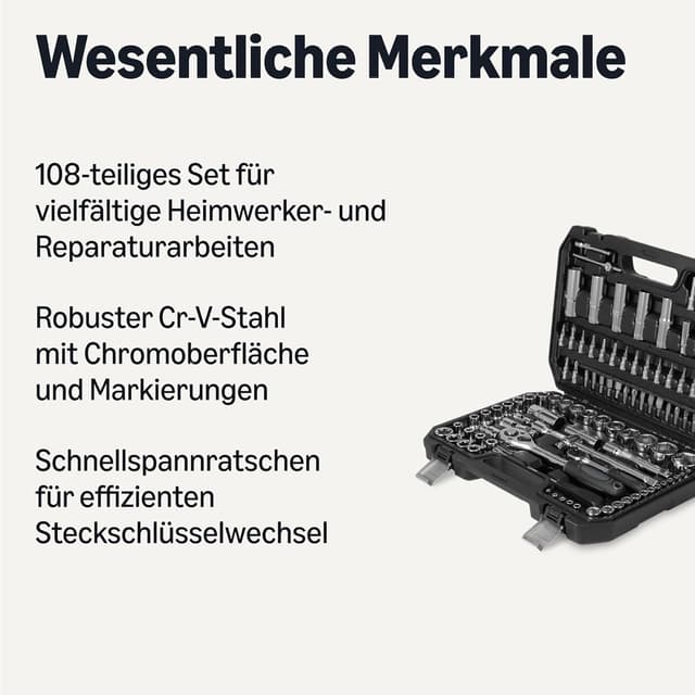 Detalle 2 de Amazon Basics Steckschlüsselsatz 108‑teilig