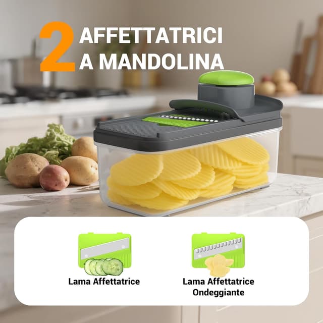 Detalle de Vihoom Mandolina per verdure manuale con 5 lame intercambiabili e contenitore da 1,7 L