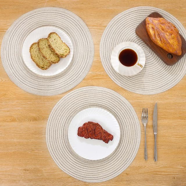 Detalle de SHACOS Woven Round Placemats Set of 6 (Heat Resistant, Washable) – 38 cm round table mats