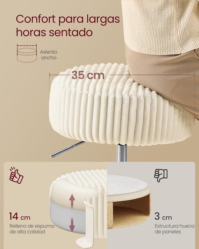 Detalle 2 de VASAGLE LJB128WD01 sgabello da trucco 360°