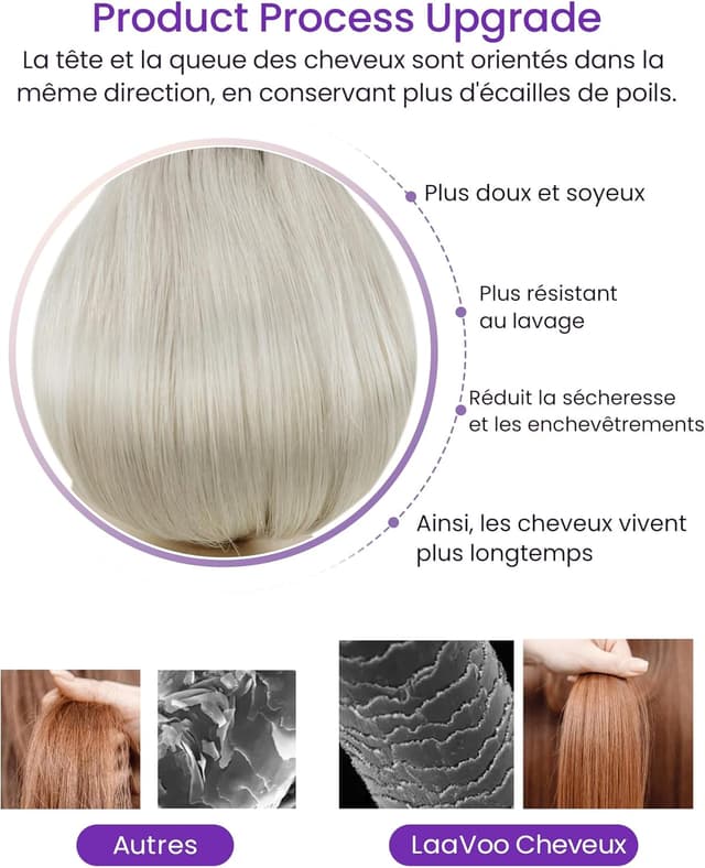 Detalle 2 de LaaVoo Extensions cheveux adhésives platine (vrais cheveux humains) 20 mèches, 40 cm