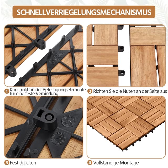 Thumbnail 6 de Yaheetech Holzfliesen Akazie 30x30 cm im 27er Set (Klick-/Stecksystem, für Terrasse & Balkon)