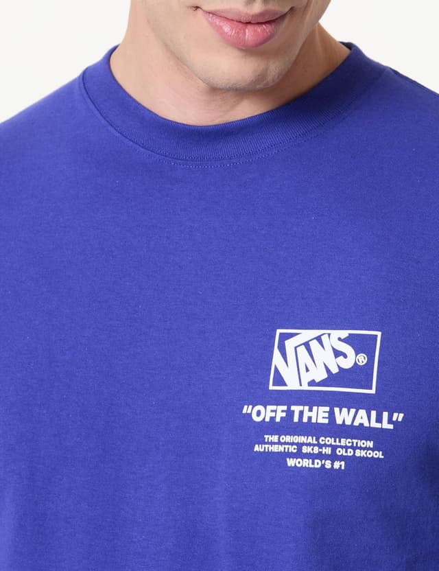 Detalle de Vans maglietta uomo con grafica e schiena accatastata Black/White in 100% cotone