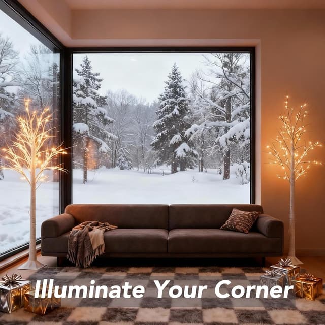 Detalle de White twig tree set with lights (5ft, 6ft, 8ft) – 3 pack with 448 LEDs