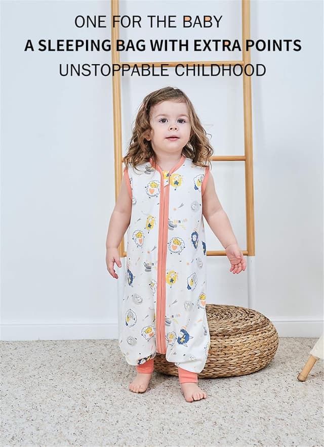 Detalle de Chilsuessy Baby Schlafsack Sommer mit Füßen 0,5 Tog aus 100% Baumwolle – Schafe, passend ab 100 cm