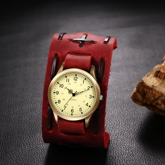 Detalle 2 de Avaner Uhren Damen/Herren Echtleder – Halloween Retro Steampunk Analog Quarzarmbanduhr (mit 24h-Skala)