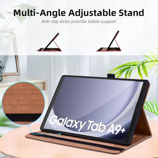 Detalle de Vkooer Schutzhülle für Samsung Galaxy Tab A9+ 11 Zoll (SM-X210/X215/X216) – PU-Folio Cover mit Auto Schlaf/Wachfunktion, schwarz