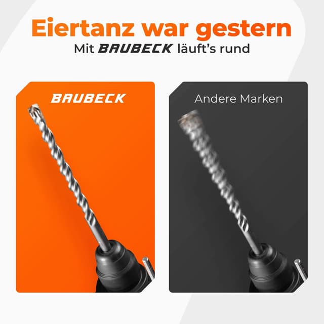 Detalle de BAUBECK SDS Plus Betonbohrer 6 mm, 10er-Set (160 mm) aus 40CR-Stahl