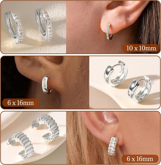 Detalle de jagosen 3 Paar Creolen Silber 925 / Gold-Optik mit Zirkonia – Set für durchstochene Ohrläppchen