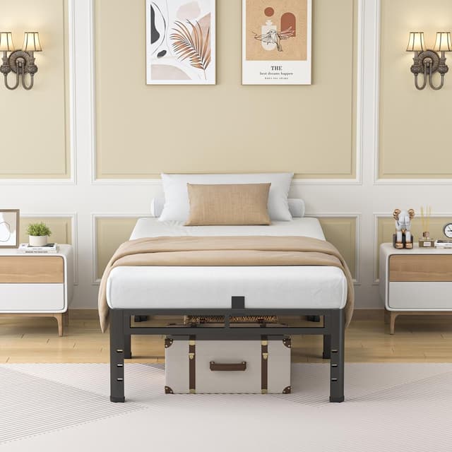 Detalle 2 de NKZ 24 Inch Twin Size Metal Bed Frame with 2-in-1 Platform (No Box Spring Needed)