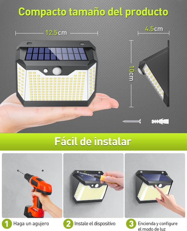 Thumbnail 1 de Pack 4 Luces Solares LED Exterior ☀️ Sensor 3 Modos IP67