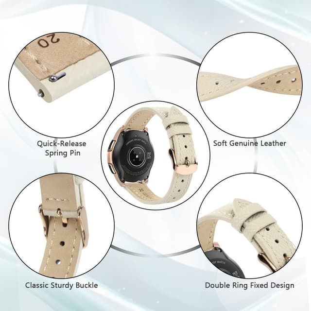 Detalle 2 de Bracelet de montre Aucuu en cuir véritable avec boucle inox, remplacement rapide 16/18/20 mm