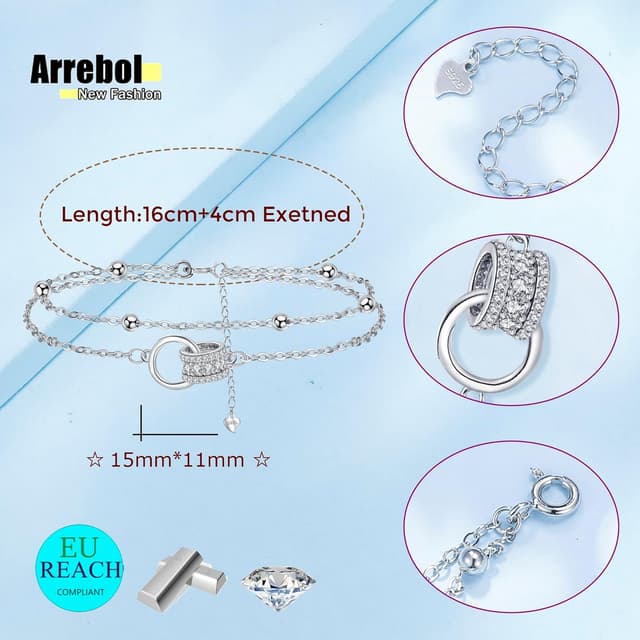 Detalle 2 de Bracelet argent 925 Arrebol, double chaîne 20 cm