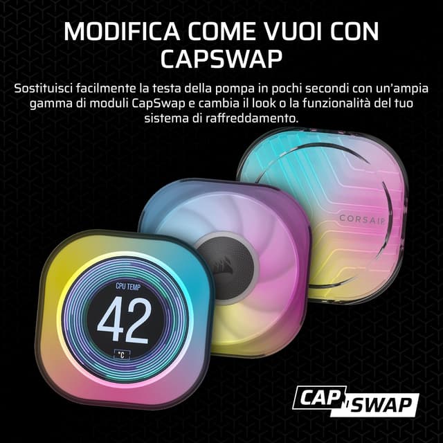 Detalle de CORSAIR iCUE LINK TITAN 280 RX RGB (280mm) con 2 ventole RX140 RGB e Hub iCUE LINK incluso