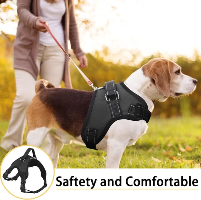 Detalle de FYY No Pull Dog Harness (Breathable Adjustable Oxford Vest) with Reflective Straps and Safety Handle – L-Black