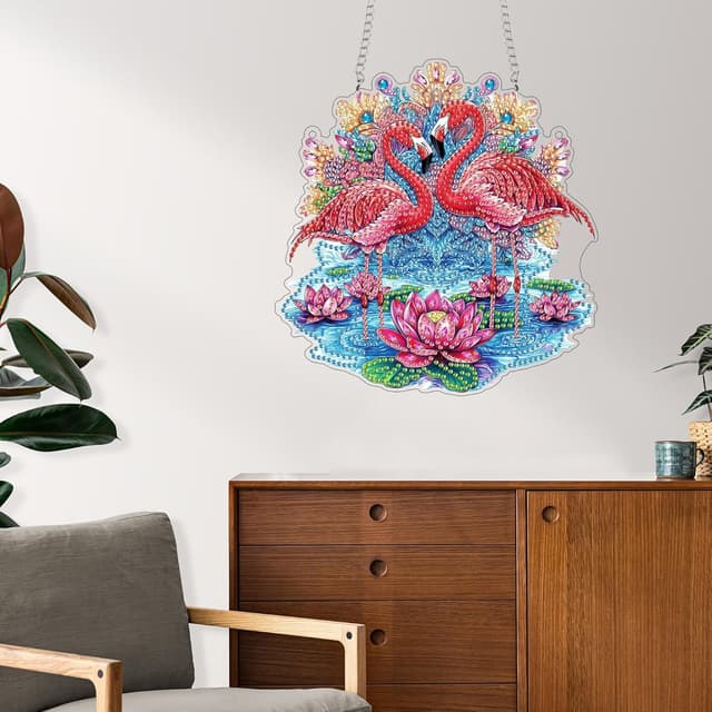 Detalle 1 de Reofrey Hanging Diamond Art Kit for Adults (8x8 Inch) – Birds Acrylic Board Suncatcher Pendant