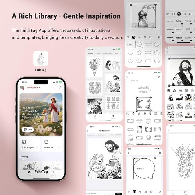 Detalle 2 de FaithTag Pink Bible Study Supplies F21 Kit for Bible journaling stickers and verse printing