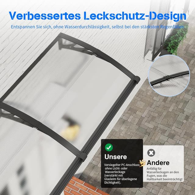 Detalle 2 de Vordach für Haustür 200x100 cm Fenstervordach