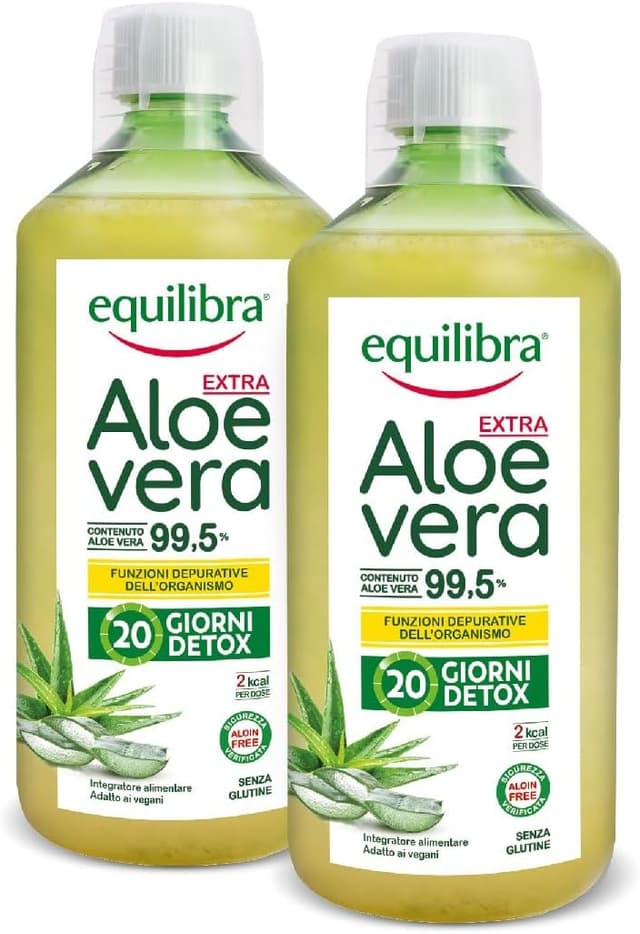 Detalle 2 de Equilibra Aloe Vera da Bere, 100% Pura Polpa di Aloe (2x1000 ml, 40 giorni) depurativa e lenitiva