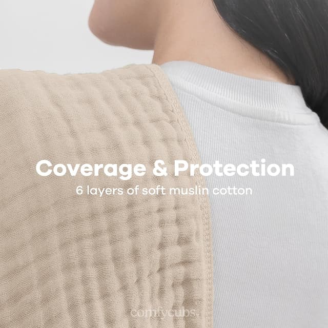 Detalle 1 de Comfy Cubs Muslin Burp Cloths 20" x 10" (6-Layer) — Ultra Absorbent 100% Cotton, Pack of 10, Sand