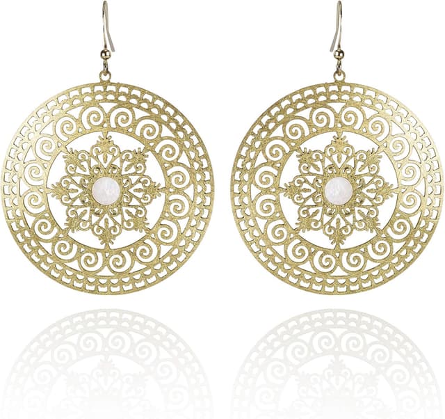 Thumbnail 6 de Grandes boucles d’oreilles Mandala Namana : nacre, finition mate et disques au crochet