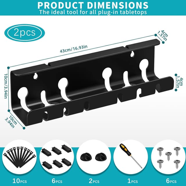 Detalle 2 de Under Desk Cable Management Tray 43x10x10cm