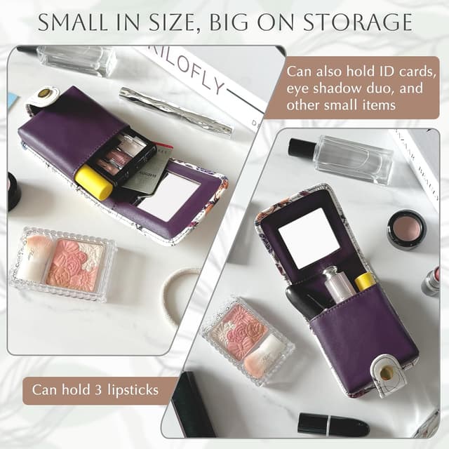 Detalle de Kilofly Genuine Leather Double Lipstick Case with Mirror and Gift Box (Flower 04)