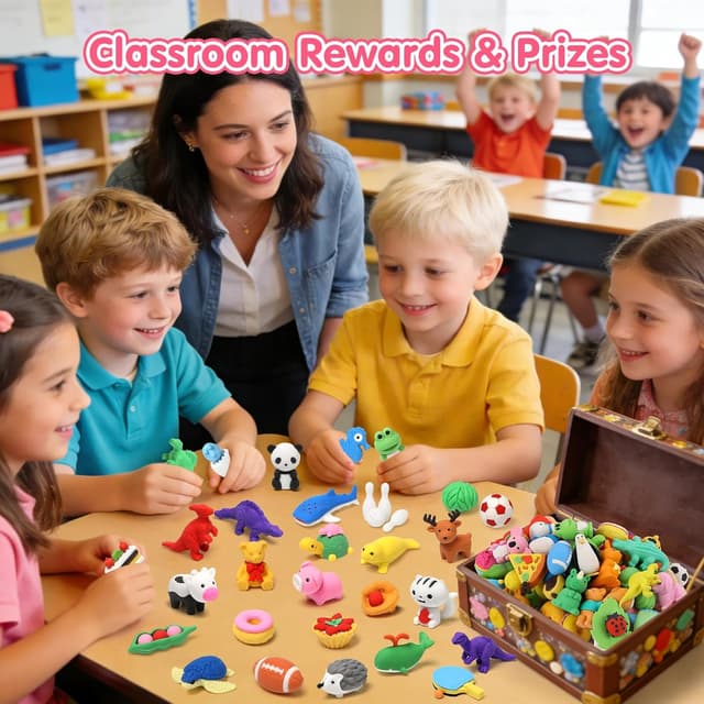 Detalle 2 de HINZER 100 Pack Animal Erasers for Kids (3D Puzzle Erasers) for Classroom Rewards & Prizes