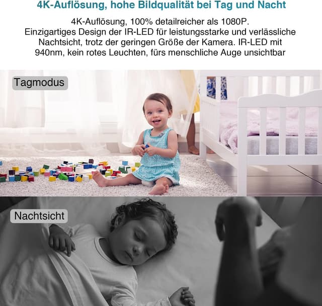 Detalle de WIWACAM Mini Kamera WLAN MW5 Pro (4K, 2600 mAh Akku) für Innen – mit App, Bewegungserkennung & Nachtsicht