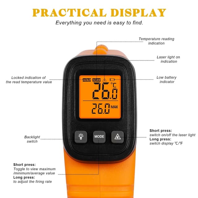 Thumbnail 6 de GLOSKIN Termometro Laser a infrarossi per cucina con display LCD retroilluminato