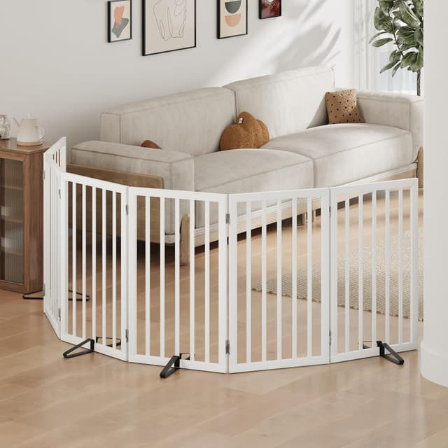 Thumbnail 6 de Algherohein hohes, faltbares Hundegitter für Türen (6 Paneele, weiß) – freistehend für Innenräume