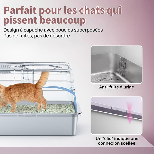 Detalle 2 de BEST JAJA XXL Katzentoilette aus Edelstahl (V2A) mit 160° Klappdeckel & Geruchsfilter – geschlossenes 3-in-1 System