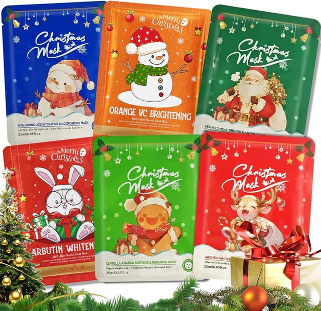 Detalle de Sikeydels – Coffret de 6 masques hydratants visage Noël (masques en tissu) pour soin express
