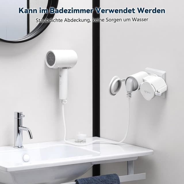 Detalle 2 de BOSYTRO Doppelstecker für Steckdose Adapter (IP44, geerdet) – 2-Ausgänge für Innen- und Außenbereich