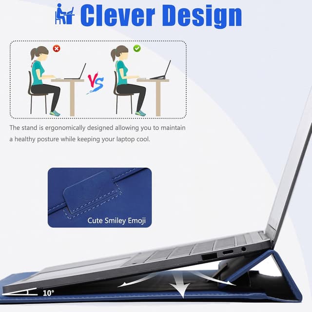 Detalle 2 de HYZUO 13.3–14 inch laptop sleeve case with stand feature (Klein Blue) for MacBook Pro/Air, Surface, HP Spectre X360