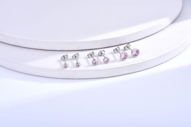 Detalle de Damen Ohrstecker Silber 925 Set (3 Paar) mit Zirkonia – Klein, hypoallergen, Schmetterlingsverschluss