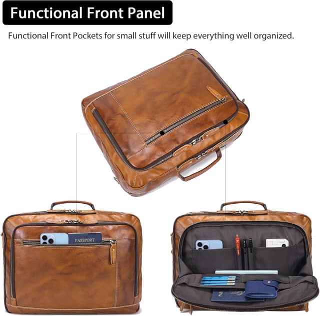 Detalle de LANNSYNE vintage genuine leather backpack (expandable, 2 in 1 briefcase) for a 17” laptop